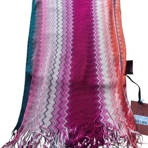 Missoni Multicolor Chevron Silk Blend Scarf – Teal, Pink, Magenta, Orange, White